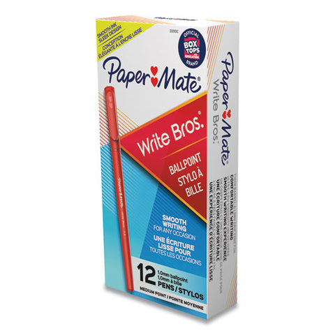 Write Bros. Stick Ballpoint Pen, Medium 1mm, Red Ink-barrel, Dozen