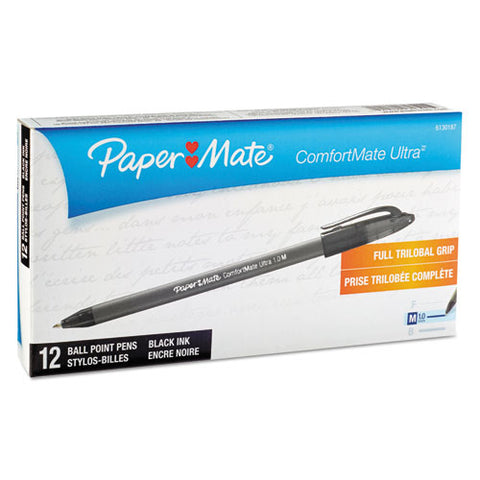 Comfortmate Ultra Stick Ballpoint Pen, Medium 1mm, Black Ink-barrel, Dozen