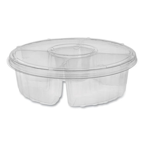 Dip Cup Platter, 4-compartment, 64 Oz, 10" Diameter, Clear, 100-carton