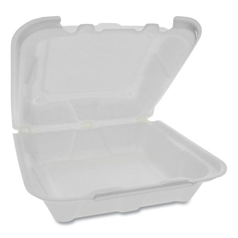 Foam Hinged Lid Containers, Dual Tab Lock, 8.42 X 8.15 X 3, White, 150-carton