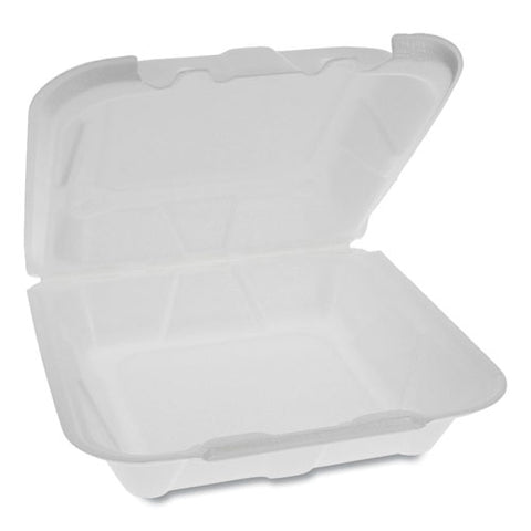 Foam Hinged Lid Containers, Dual Tab Lock Economy, 8.42 X 8.15 X 3, White, 150-carton