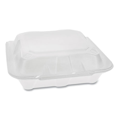 Foam Hinged Lid Containers, Dual Tab Lock Economy, 8.42 X 8.15 X 3, White, 150-carton