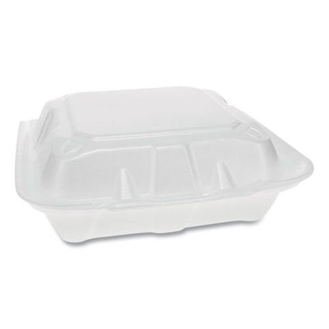 Foam Hinged Lid Containers, Dual Tab Lock Economy, 3-compartment, 8.42 X 8.15 X 3, White, 150-carton