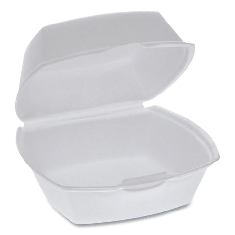 Foam Hinged Lid Containers, Single Tab Lock, 5.13 X 5.13 X 2.5, White, 500-carton