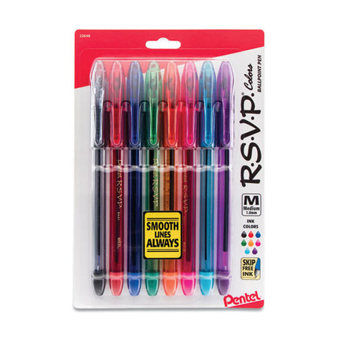 R.s.v.p. Stick Ballpoint Pen, Medium 1mm, Assorted Ink-barrel, 8-pack