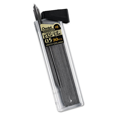 Super Hi-polymer Lead Refills, 0.5 Mm, Hb, Black, 30-tube