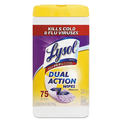 Dual Action Disinfecting Wipes, Citrus, 7 X 7.5, 75-canister, 6-carton