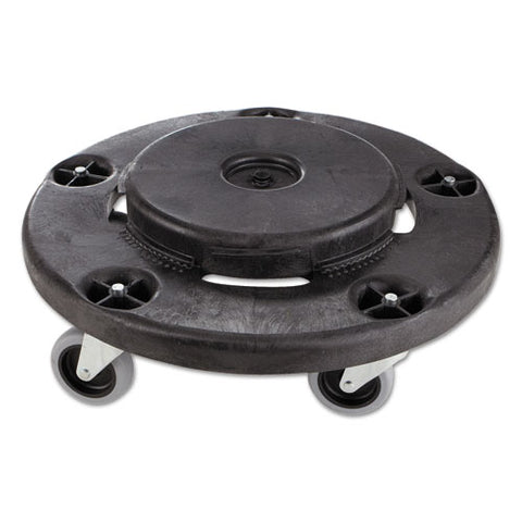 Brute Round Twist On-off Dolly, 250 Lb Capacity, 18" Dia X 6.63"h, Fits 20-55 Gallon Brute Containers, Black