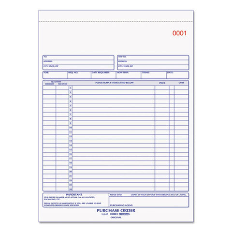 Purchase Order Book, 8 1-2 X 11, Letter, Three-part Carbonless, 50 Sets-book