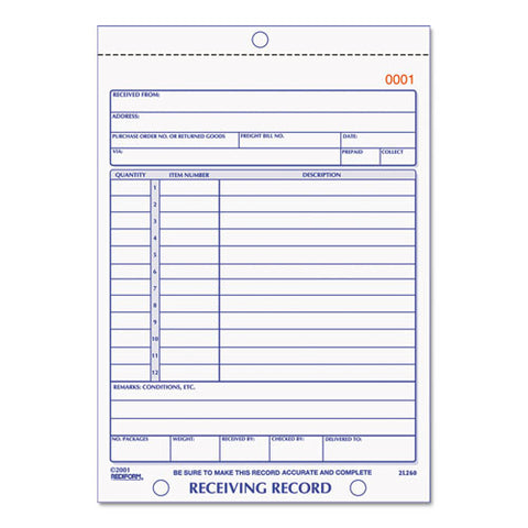 Receiving Record Book, 5 9-16 X 7 15-16, Three-part Carbonless, 50 Sets-book