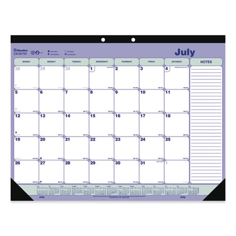 Academic Desk Pad Calendar, 21.25 X 16, White-blue-green, 2021-2022