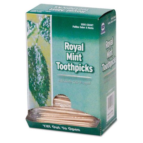 Mint Cello-wrapped Wood Toothpicks, 2 1-2", Natural, 1000-box, 15 Boxes-carton