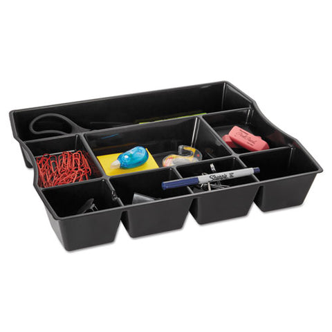 Nine-compartment Deep Drawer Organizer, Plastic, 14 7-8 X 11 7-8 X 2 1-2, Black