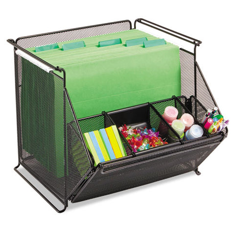 Onyx Stackable Mesh Storage Bin, 4-compartment, 14 X 15 1-2 X 11 3-4, Black