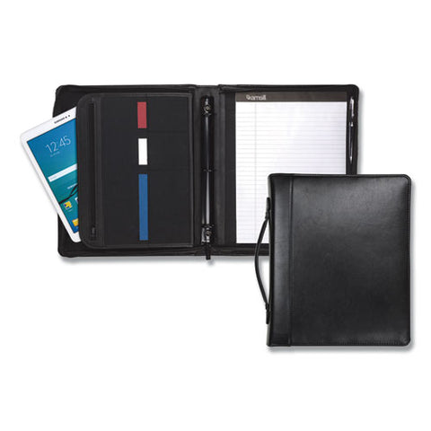 Leather Multi-ring Zippered Portfolio, Two-part, 1" Cap, 11 X 13 1-2, Black