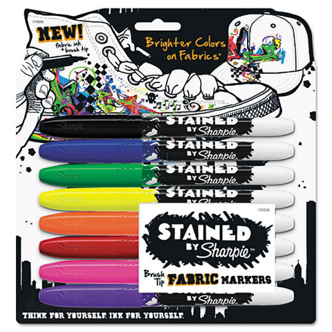 Stained Fabric Markers, Medium Brush Tip, Assorted Colors, 8-pack