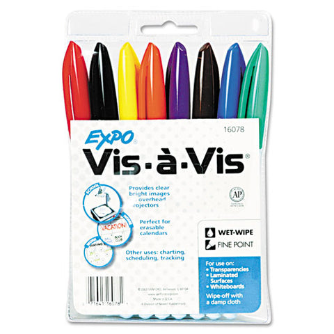 Vis-à-vis Wet Erase Marker, Fine Bullet Tip, Assorted Colors, 4-set