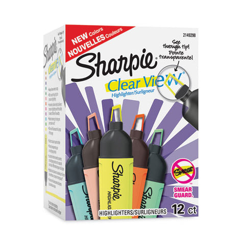 Clearview Tank-style Highlighter, Assorted Ink Colors, Chisel Tip, Assorted Barrel Colors, 12/pack