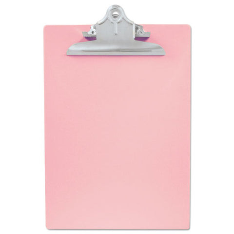 Recycled Plastic Clipboard With Ruler Edge, 1" Clip Cap, 8 1-2 X 12 Sheets, Pink