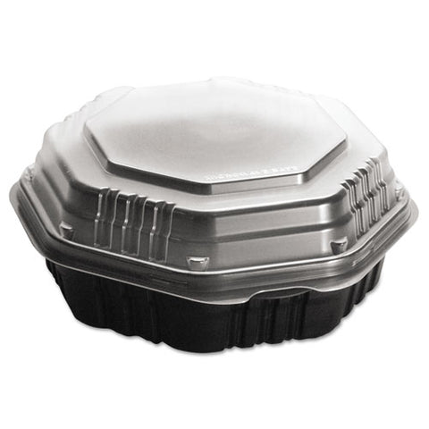 Octaview Hinged-lid Hot Food Containers, 31 Oz, 9.55 X 9.1 X 3, Black-clear, 100-carton