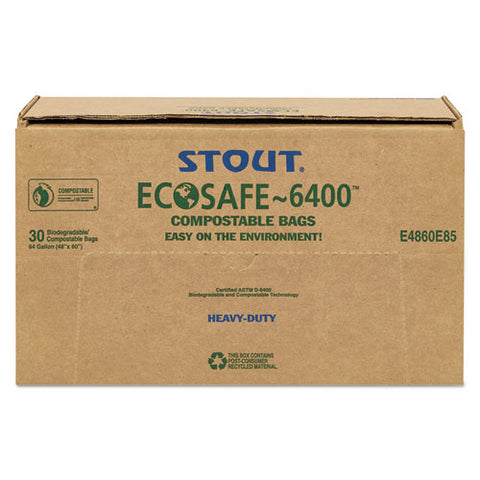 Ecosafe-6400 Bags, 64 Gal, 0.85 Mil, 48" X 60", Green, 30-box