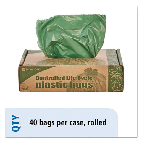 Controlled Life-cycle Plastic Trash Bags, 33 Gal, 1.1 Mil, 33" X 40", Green, 40-box