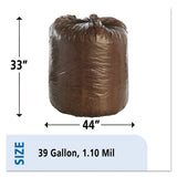 Controlled Life-cycle Plastic Trash Bags, 39 Gal, 1.1 Mil, 33" X 44", Brown, 40-box