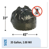 Insect-repellent Trash Bags, 55 Gal, 2 Mil, 37" X 52", Black, 65-box