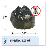 Insect-repellent Trash Bags, 55 Gal, 2 Mil, 37" X 52", Black, 65-box