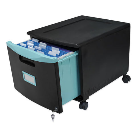 Single-drawer Mobile Filing Cabinet, 14.75w X 18.25d X 12.75h, Black-teal