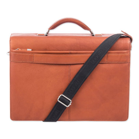 Milestone Briefcase, Holds Laptops 15.6", 5" X 5" X 12", Cognac