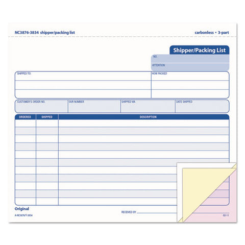 Snap-off Shipper-packing List, 8 1-2 X 7, Three-part Carbonless, 50 Forms