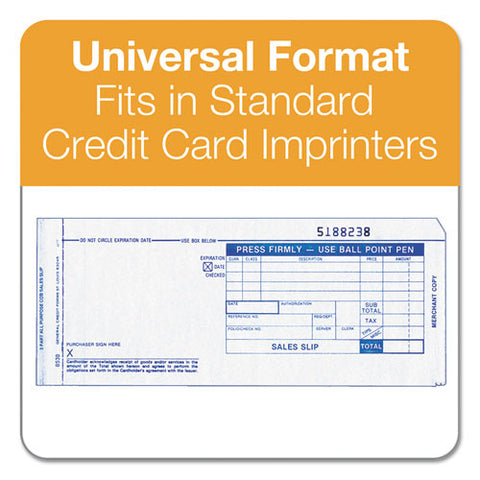 Credit Card Sales Slip, 7 7-8 X 3-1-4, Three-part Carbonless, 100 Forms