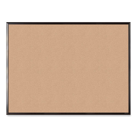 Cork Bulletin Board With Black Aluminum Frame, 47 X 35, Tan Surface