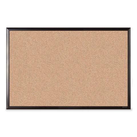 Cork Bulletin Board With Black Aluminum Frame, 35 X 23, Tan Surface