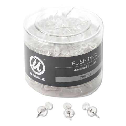 Standard Push Pins, Plastic, Clear, 7-16", 200-pack