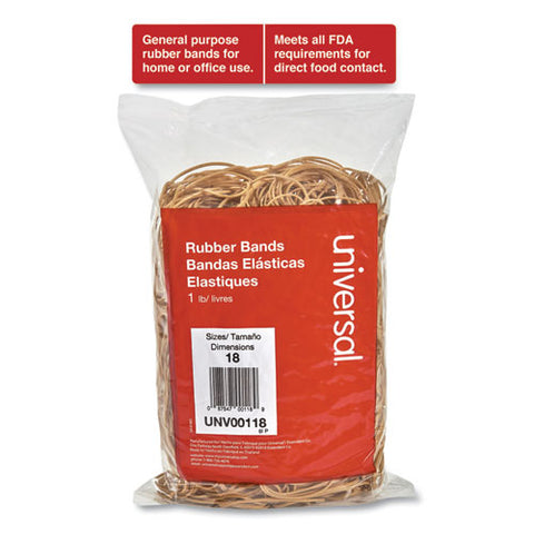 Rubber Bands, Size 18, 0.04" Gauge, Beige, 1 Lb Box, 1,600-pack