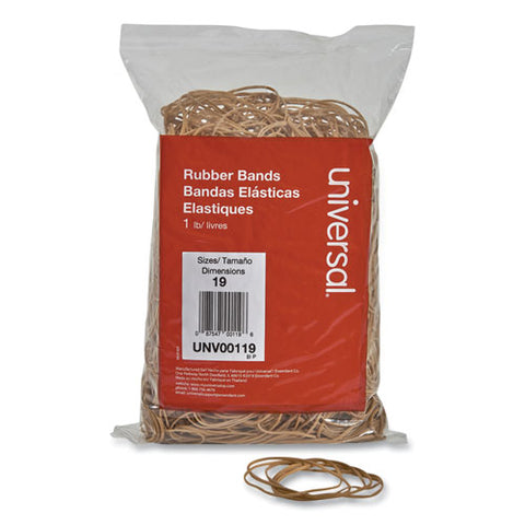 Rubber Bands, Size 19, 0.04" Gauge, Beige, 1 Lb Bag, 1,240-pack