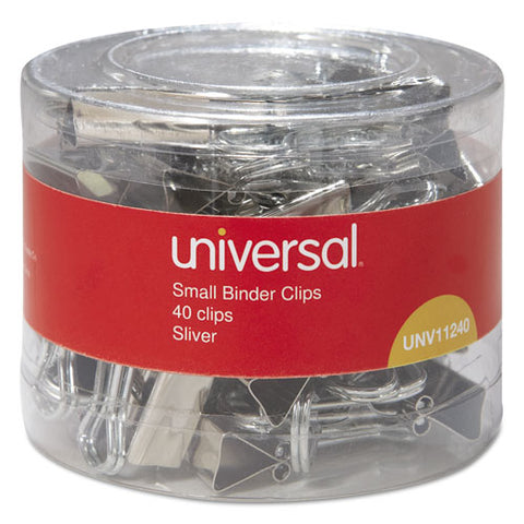 Binder Clips In Dispenser Tub, Small, Silver, 40-pack