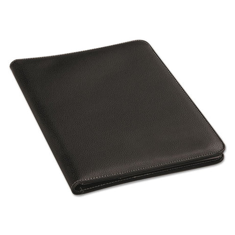 Leather-look Pad Folio, Inside Flap Pocket W-card Holder, Black