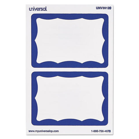 Border-style Self-adhesive Name Badges, 3 1-2 X 2 1-4, White-blue, 100-pack