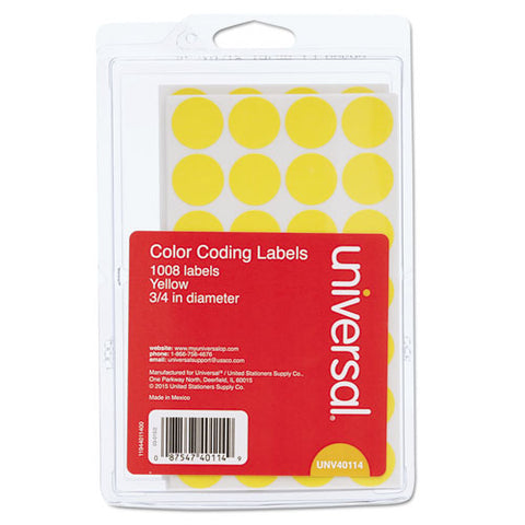 Self-adhesive Removable Color-coding Labels, 0.75" Dia., Yellow, 28-sheet, 36 Sheets-pack