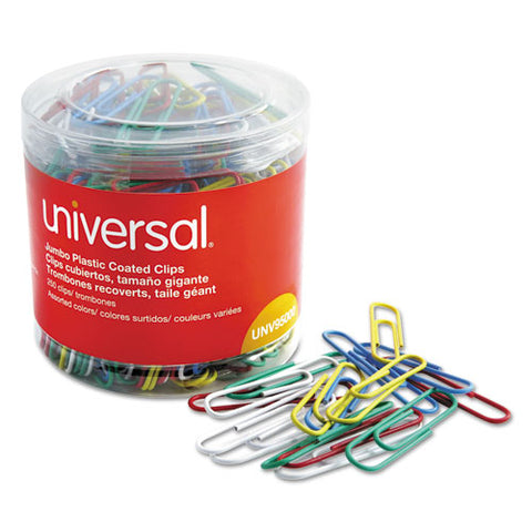 Plastic-coated Paper Clips, Jumbo, Assorted Colors, 250-pack