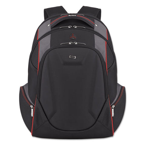 Launch Laptop Backpack, 17.3", 12 1-2 X 8 X 19 1-2, Black-gray-red