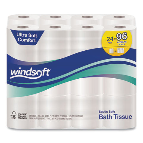 Premium Bath Tissue, Septic Safe, 2-ply, White, 4 X 3.9, 284 Sheets-roll, 24 Rolls-carton