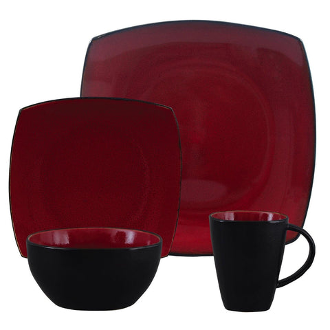 Soho Lounge 16 pc Dinnerware, Red Square Shape (Service for 4)