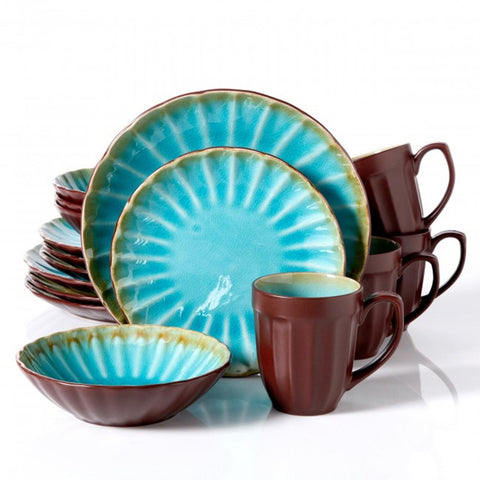 Gibson Sillano 16pc Dinnerware Set-Turquiose Crackle Reative Scallop